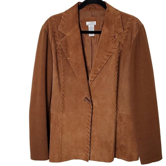 Stonebridge Signature Jackets & Blazers - Vintage Stonebridge Signature Womens Leather Wool Jacket XL Brown Wool Sleeves